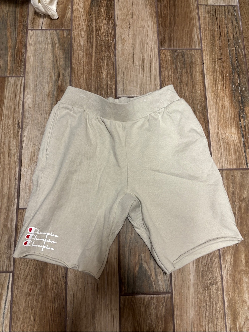 Champion Cream Athletic Fleece Shorts with Embroidered Logo
